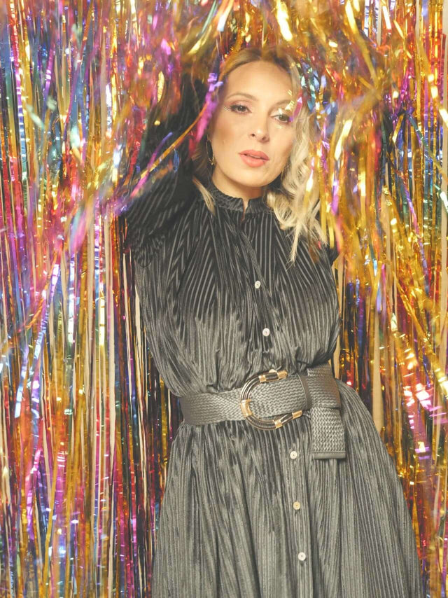 Vestidos: Vestido Veludo Riscas | Black Peach Color: preto Size: SM, ML | Outono / Inverno 2022