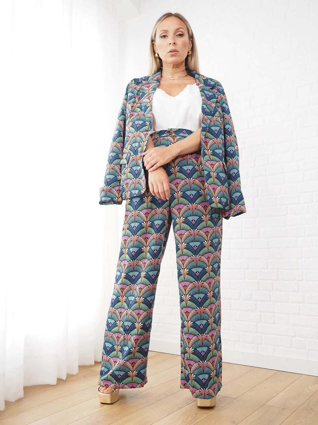 Calças: Blazer Estampado Retro para Mulher - Black Peach® Color: azul Size: S, M, L | Outono / Inverno 2022