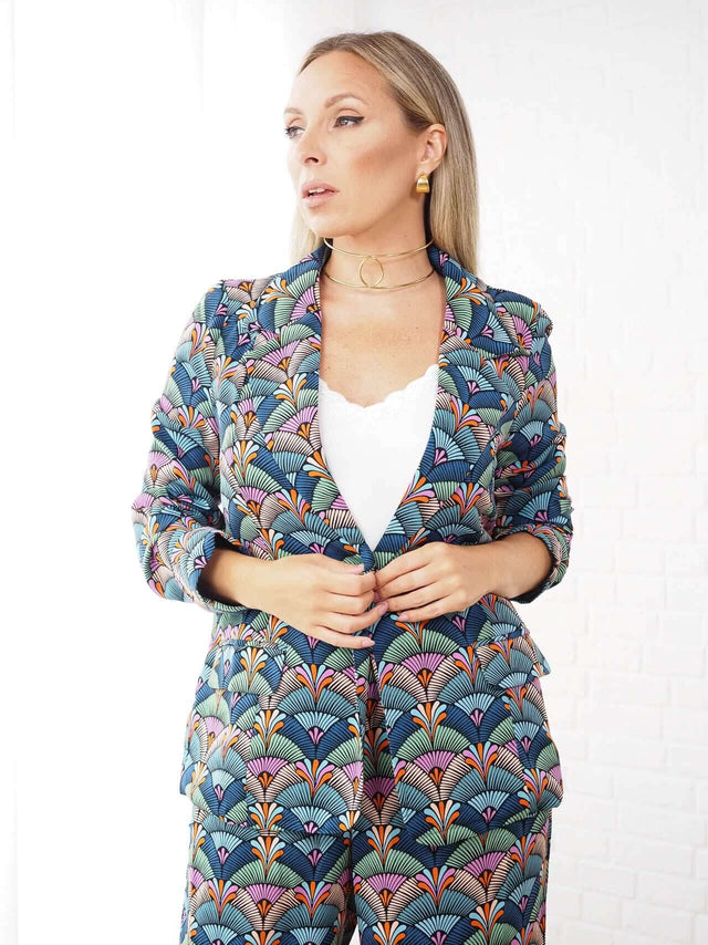 Calças: Blazer Estampado Retro para Mulher - Black Peach® Color: azul Size: S, M, L | Outono / Inverno 2022