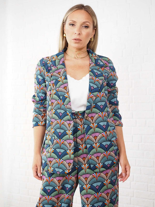 Calças: Blazer Estampado Retro para Mulher - Black Peach® Color: azul Size: M | Outono / Inverno 2022
