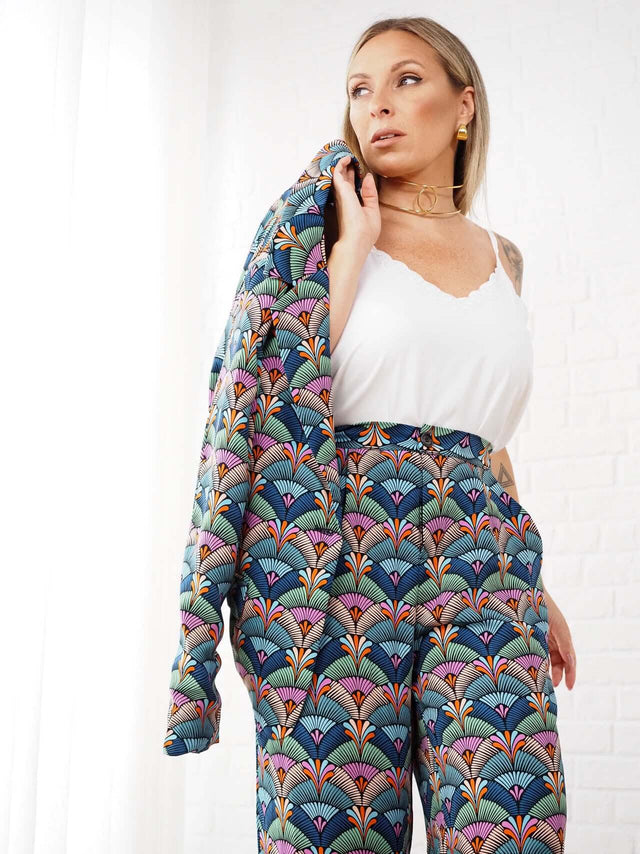 Calças: Blazer Estampado Retro para Mulher - Black Peach® Color: azul Size: S, M, L | Outono / Inverno 2022
