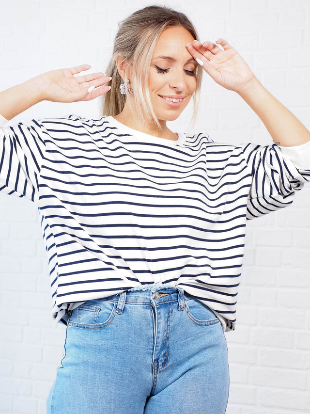 Sweatshirts: Sweatshirt às Riscas para Senhora - Black Peach® Color: branco Size: TU | Outono / Inverno 2022
