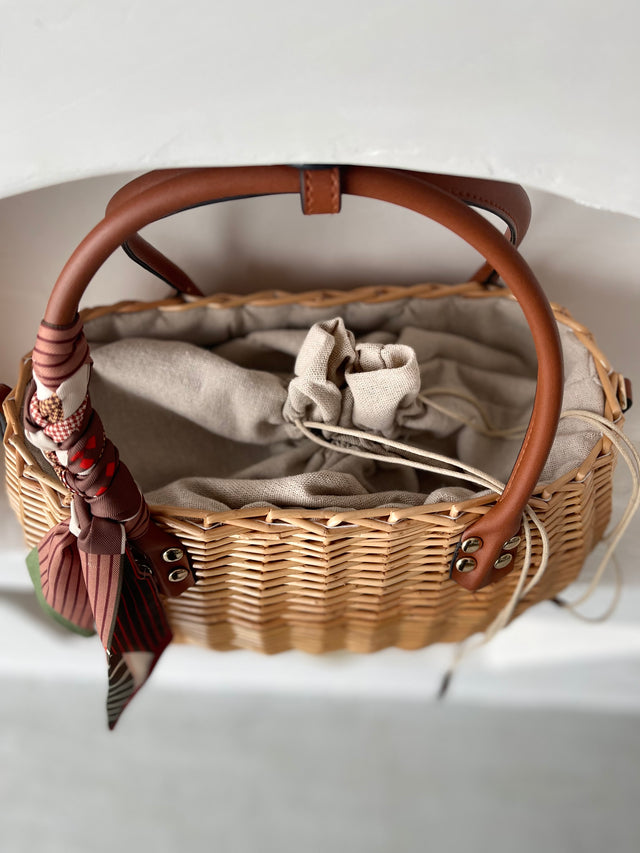 Rattan Suitcase with Scarf and Leather Strap