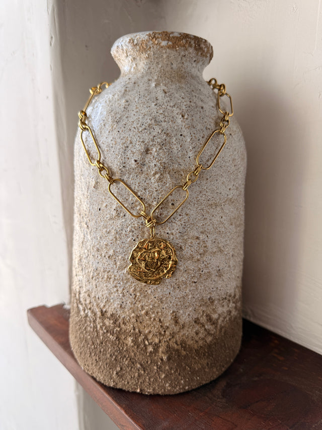 Thin Link Necklace with Medallion