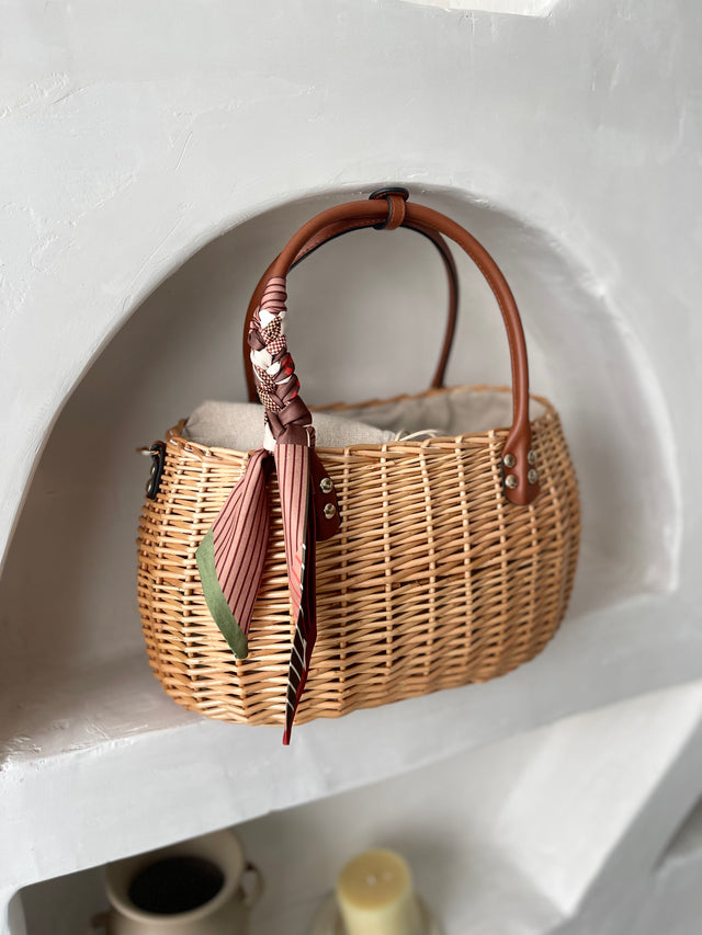 Rattan Suitcase with Scarf and Leather Strap