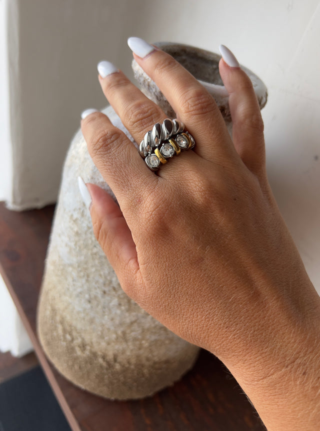 Stainless Steel Ring with Stones