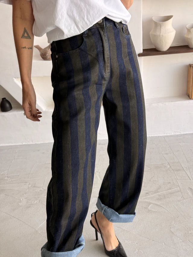 Jeans Barrel às Riscas