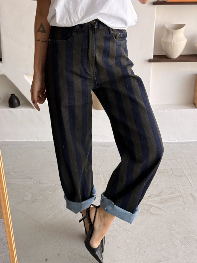 Jeans Barrel às Riscas
