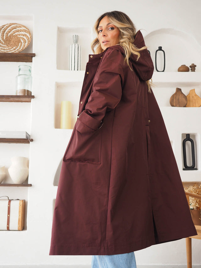 Long parka with hood.