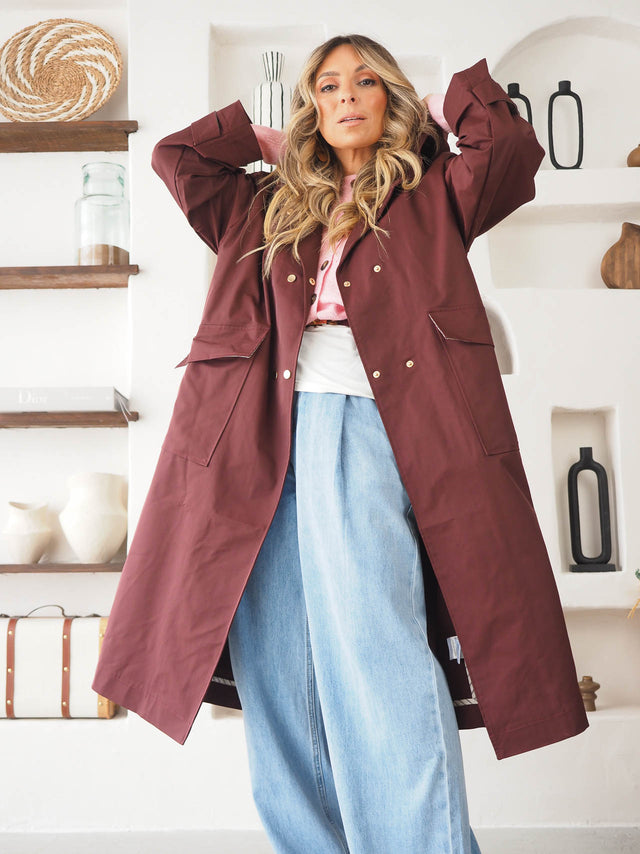 Long parka with hood.