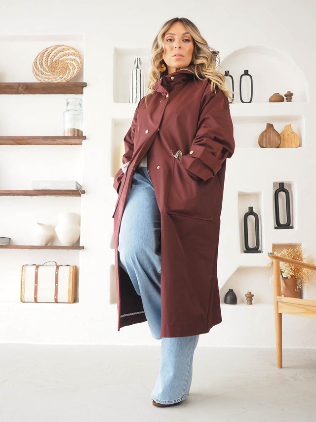 Long parka with hood.