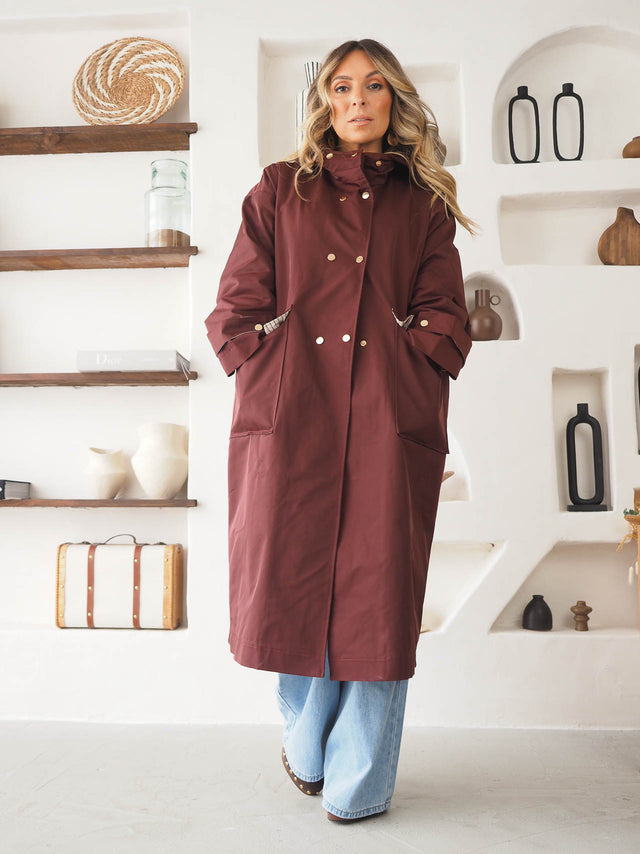 Long parka with hood.