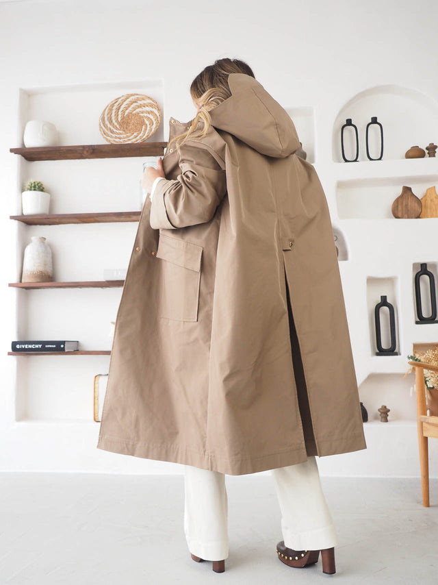 Long parka with hood.