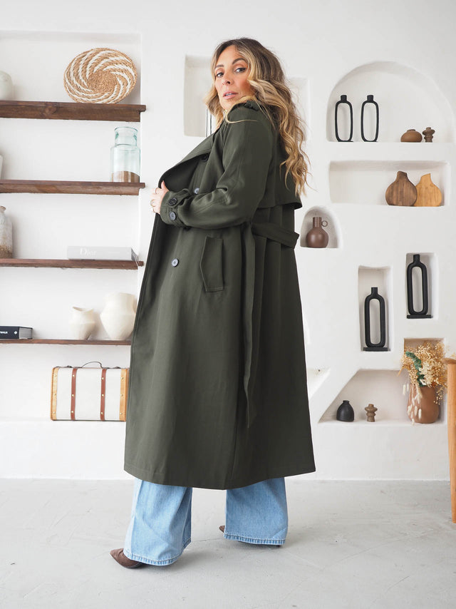 Trench Coat Cruzada Com Cinto