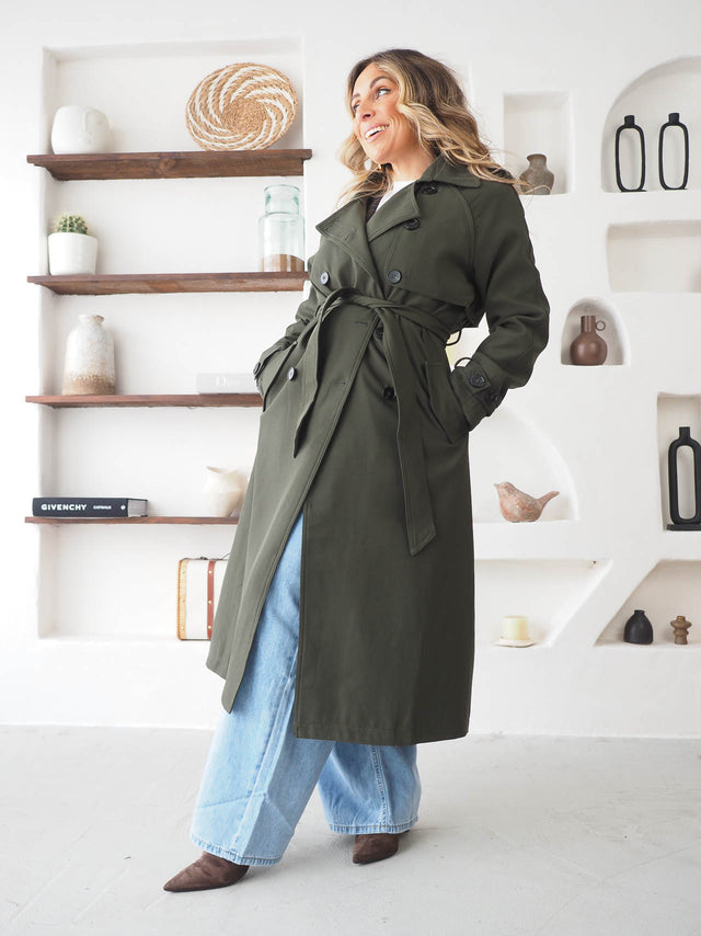 Trench Coat Cruzada Com Cinto