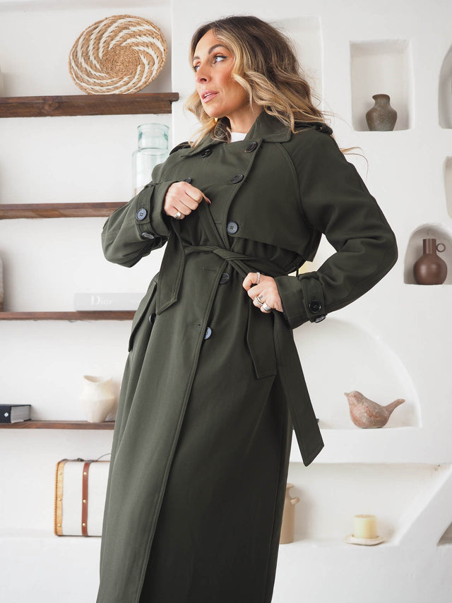 Trench Coat Cruzada Com Cinto