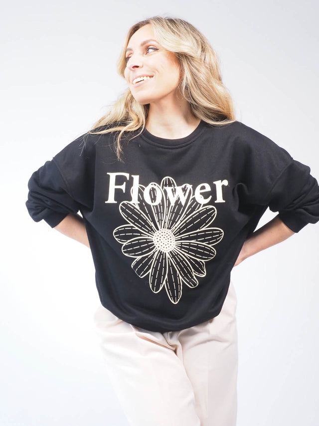 Sweatshirts: Sweatshirt Flower Mulher - Black Peach - Black Peach: 45.00 € | Cor / Color: bege, preto | Tamanho / Size: TU - Black Peach® - Primavera Verão 2024