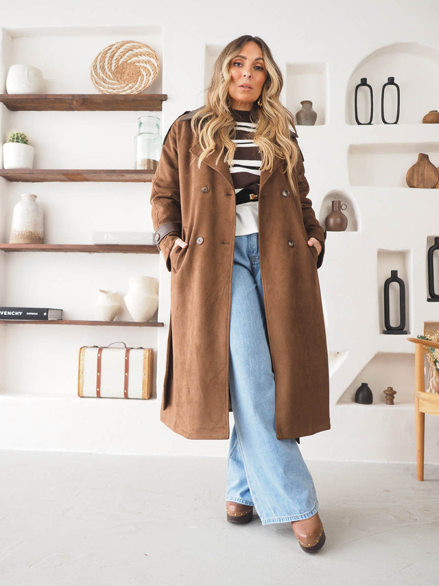 Casaco Comprido Efeito Camurça