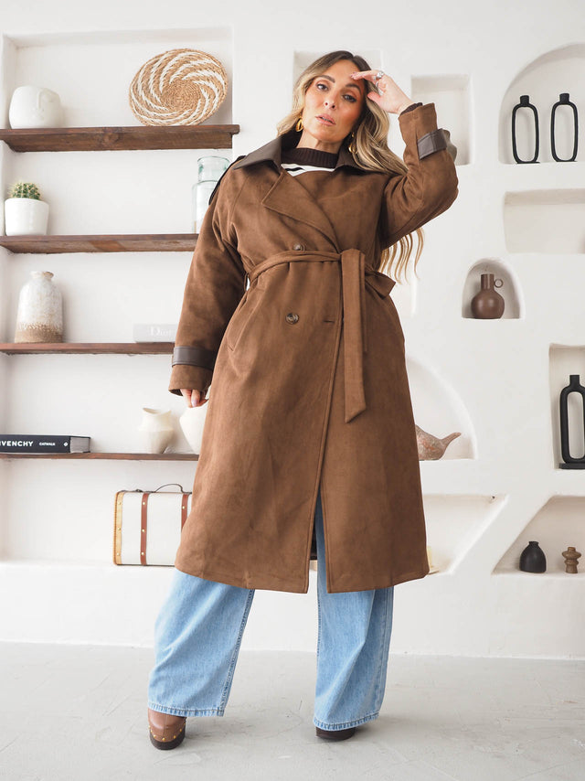 Casaco Comprido Efeito Camurça