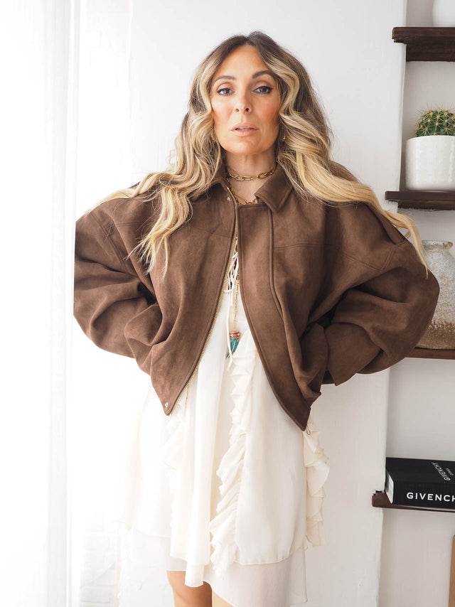 Casaco Bomber Efeito Camurça