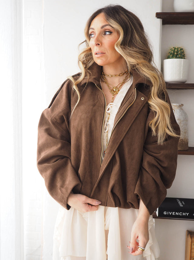 Casaco Bomber Efeito Camurça