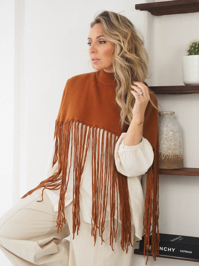 Knitted Cape with Fringes