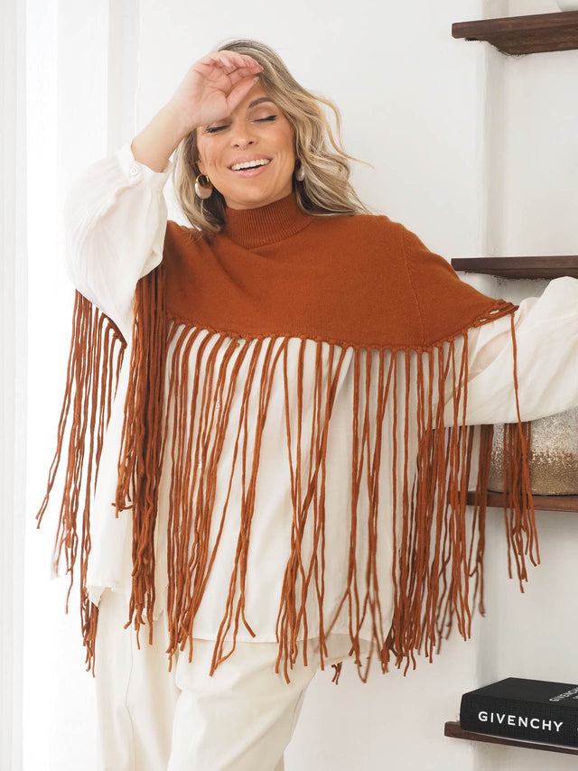 Knitted Cape with Fringes