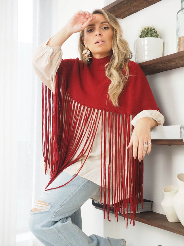 Knitted Cape with Fringes