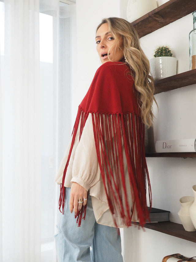 Knitted Cape with Fringes