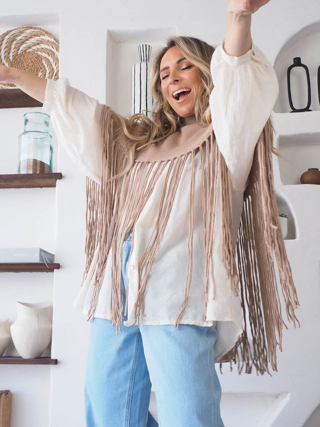 Knitted Cape with Fringes