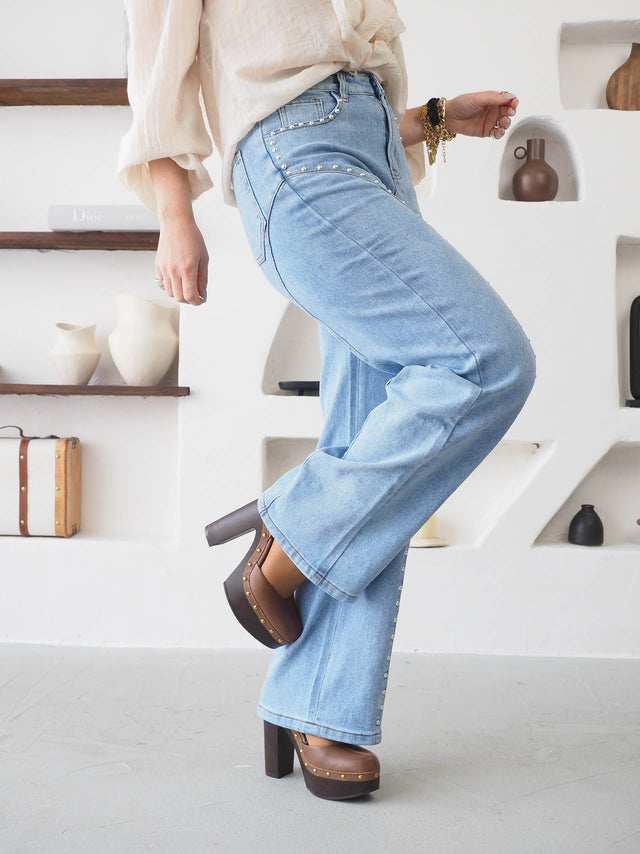 Calças de Ganga Com Tachas