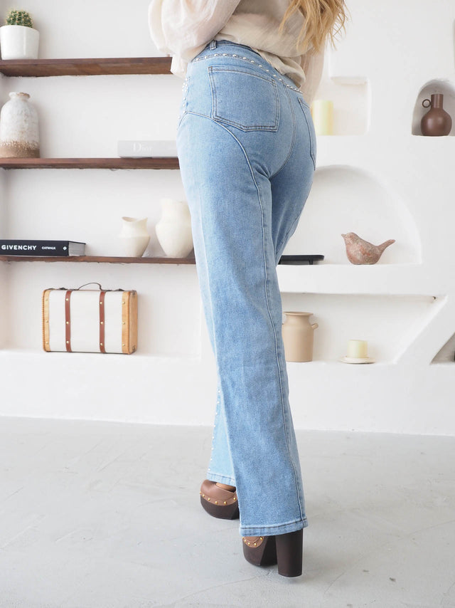 Calças de Ganga Com Tachas