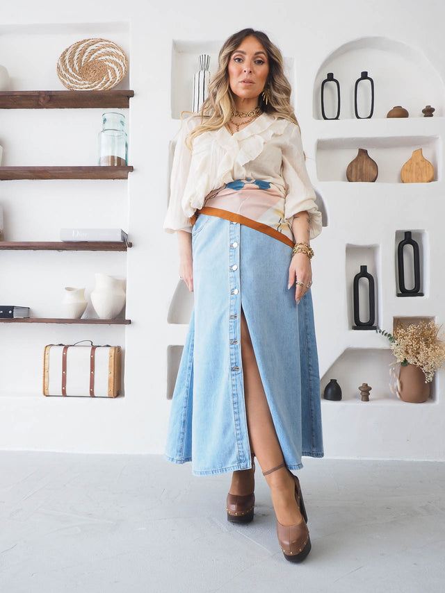 Saia de Ganga Midi Com Botões