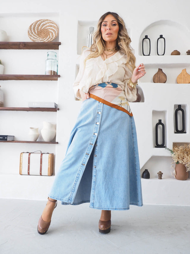 Saia de Ganga Midi Com Botões