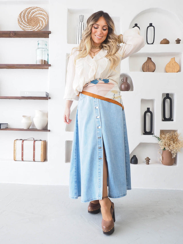 Saia de Ganga Midi Com Botões