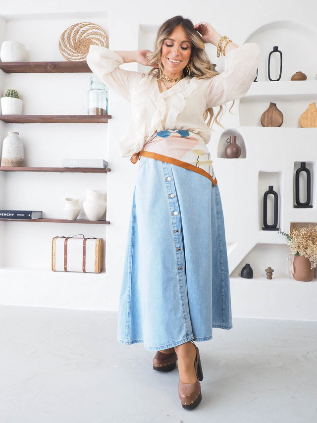 Saia de Ganga Midi Com Botões