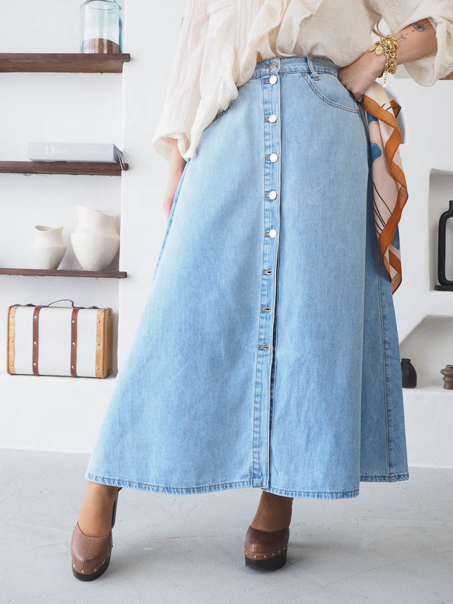 Saia de Ganga Midi Com Botões