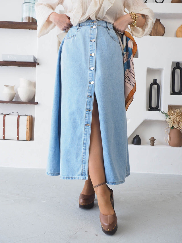 Saia de Ganga Midi Com Botões