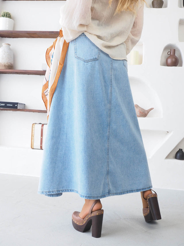 Saia de Ganga Midi Com Botões