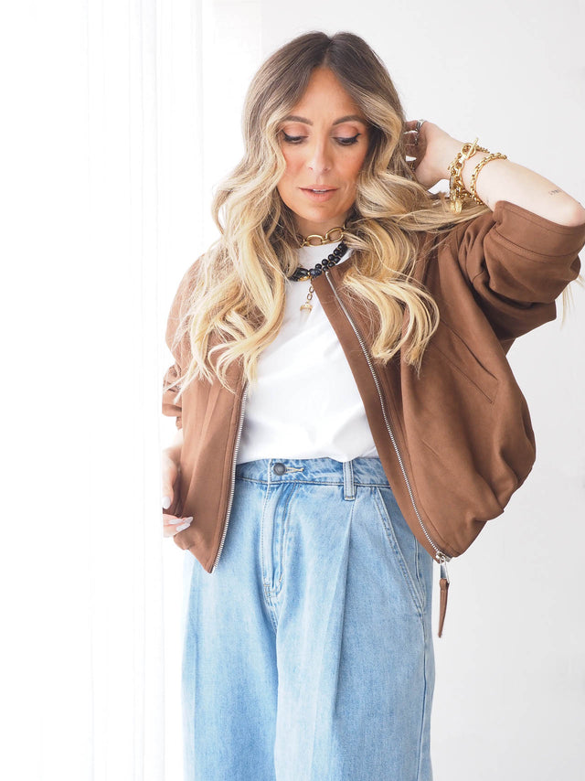 Blusão Curto Efeito Camurça