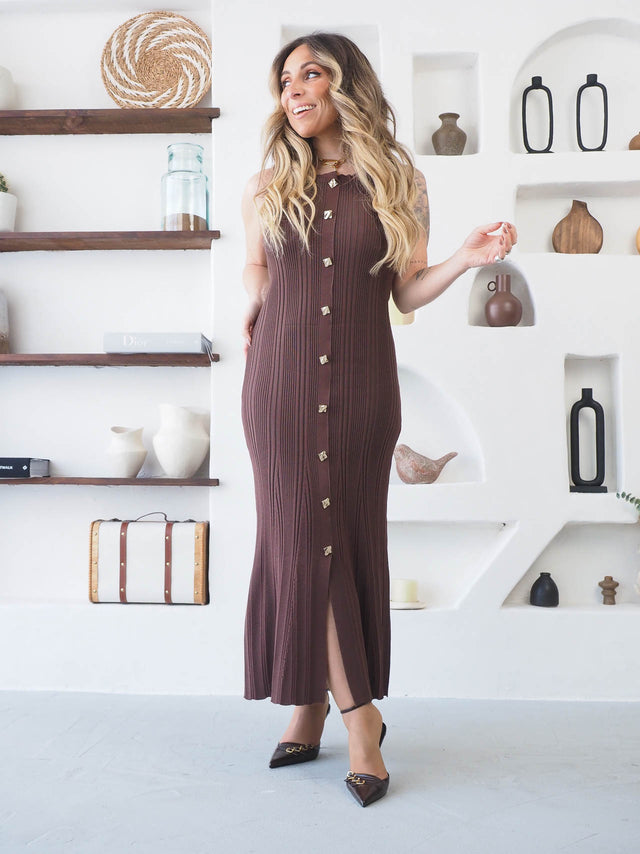 Vestido de Malha Midi Manga Cava