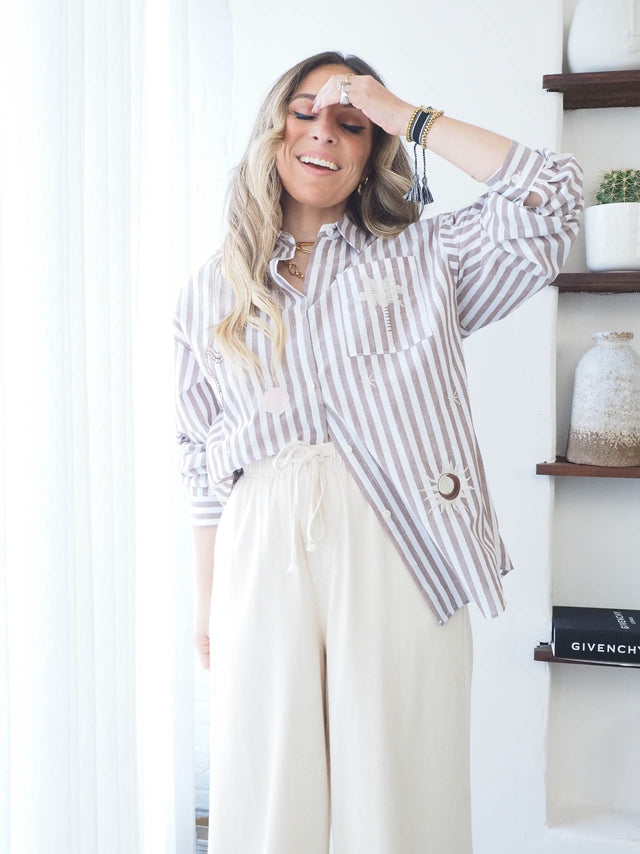 Camisa às Riscas Com Bordado