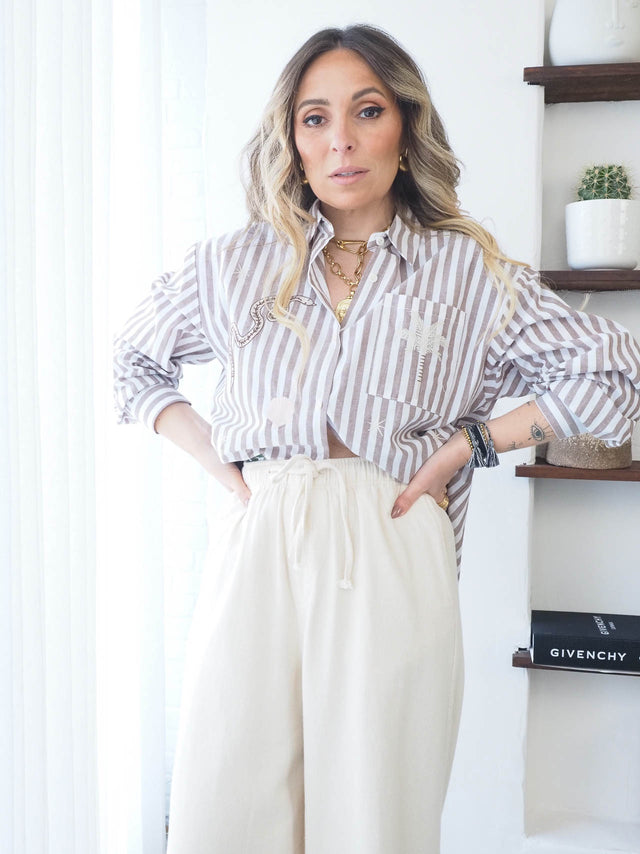 Camisa às Riscas Com Bordado