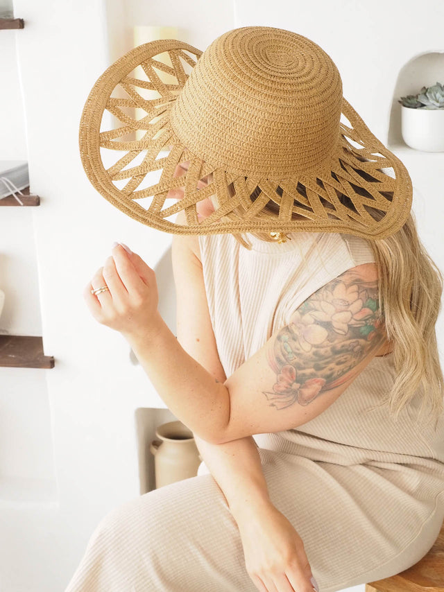 Wide Brim Perforated Straw Hat