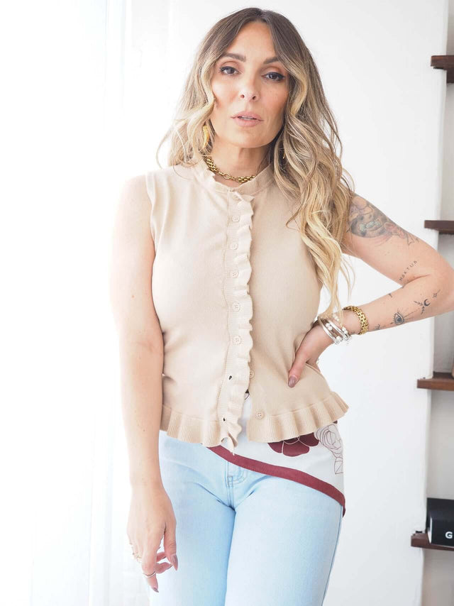Camisola Malha Manga Cava Botões