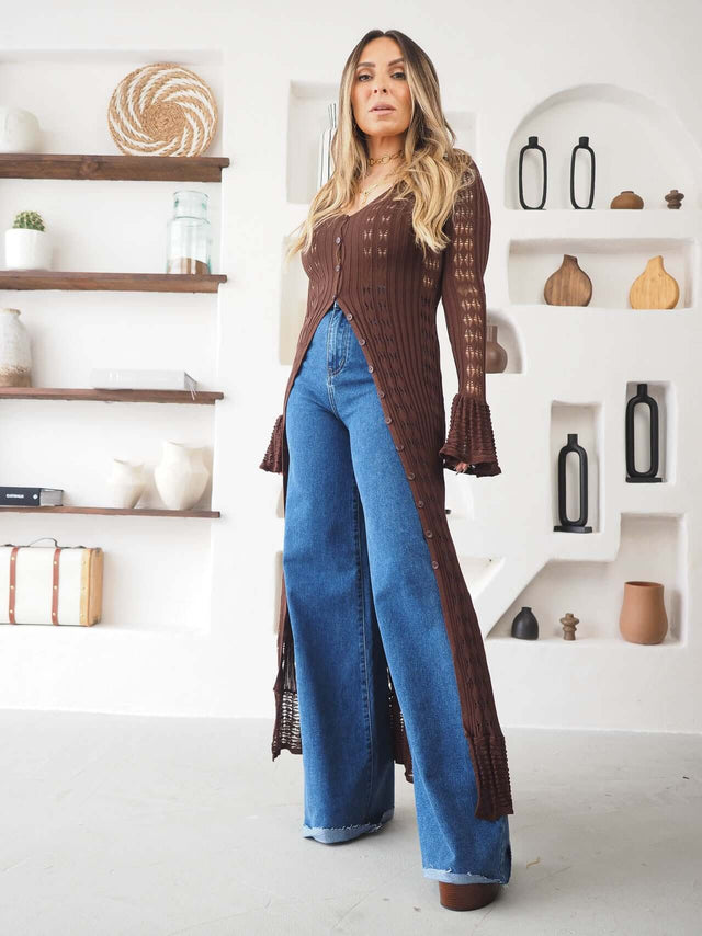 Long Crochet Knit Coat