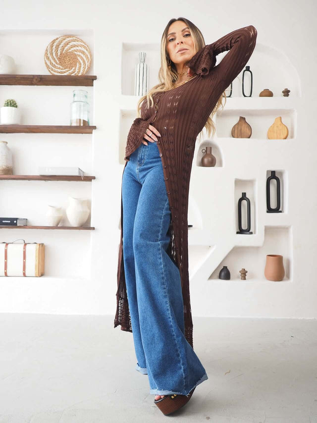 Long Crochet Knit Coat