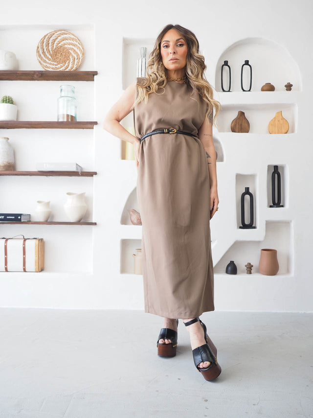 Vestido Midi Básico Com Cinto