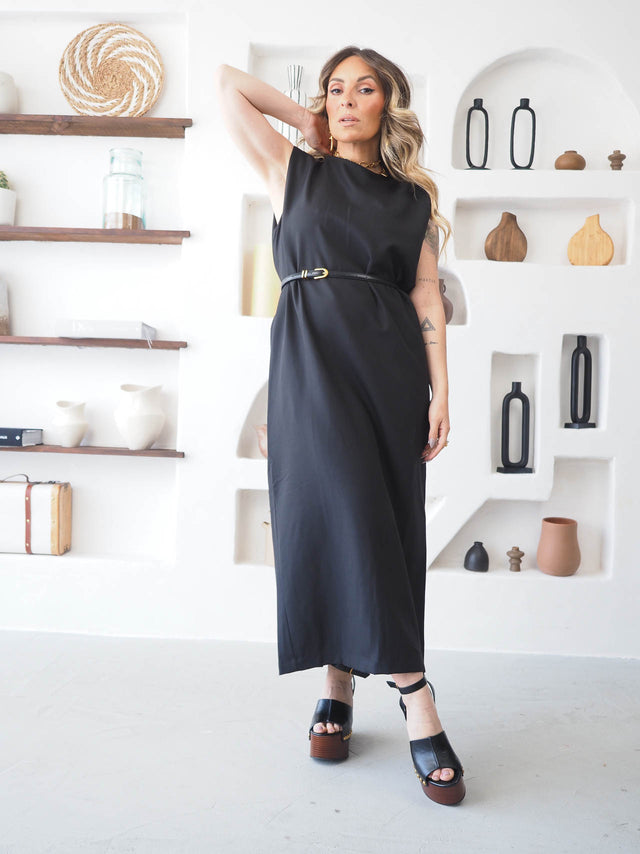 Vestido Midi Básico Com Cinto