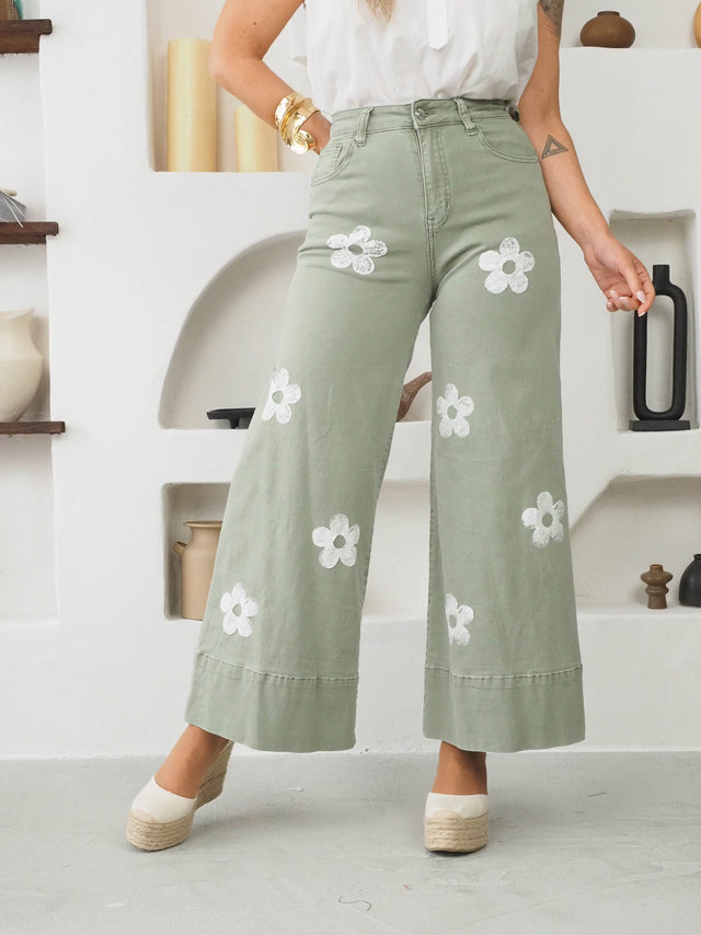 Pantalon jupe-culotte à fleurs
